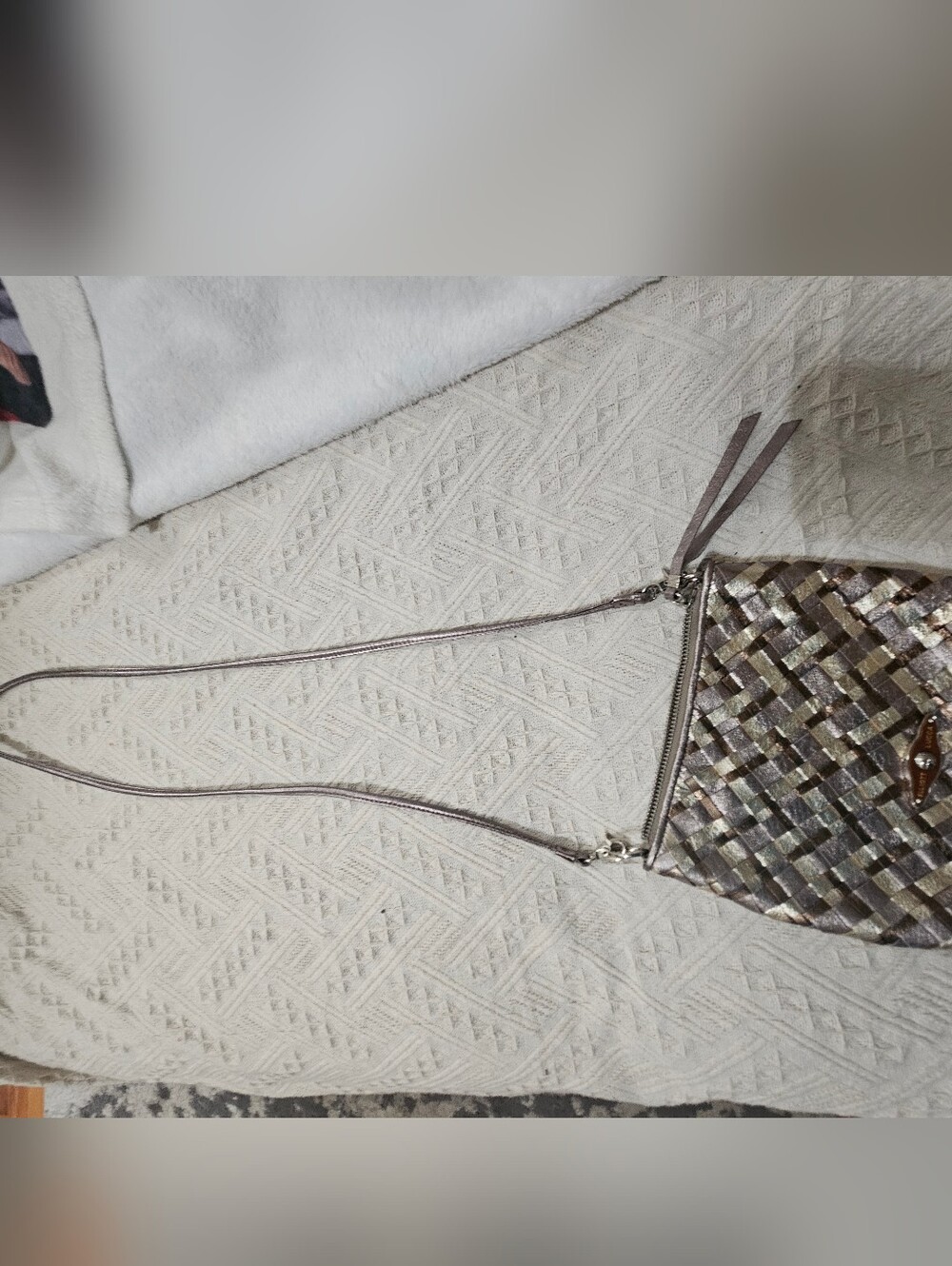Elliott Lucca Metallic Woven Leather Crossbody Bag Clutch 3-Way Prestine - Picture 8 of 8